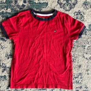 Tommy Hilfiger red T-shirt, navy blue trim, size 6